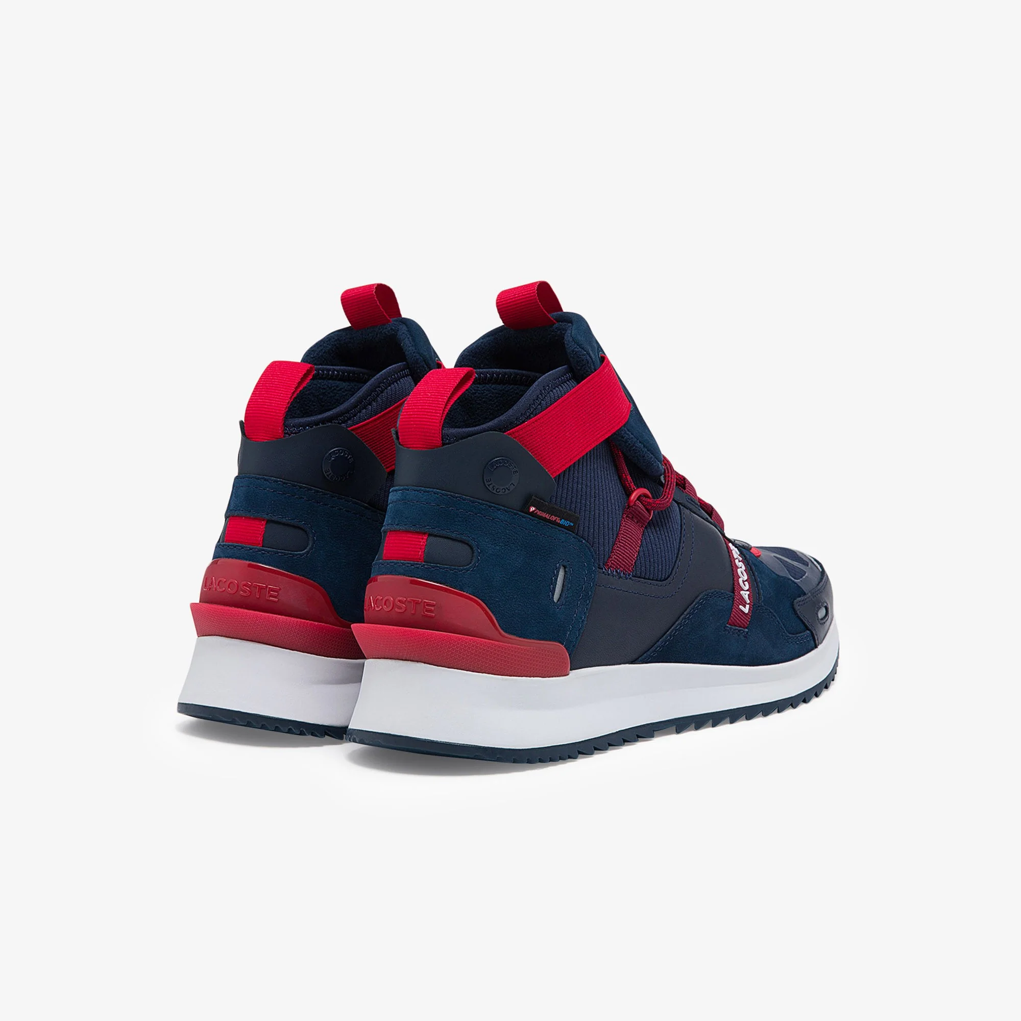MEN'S LACOSTE RUN BREAKER TEXTILE AND LEATHER TRAINER (NAVY/RED) - Image 3
