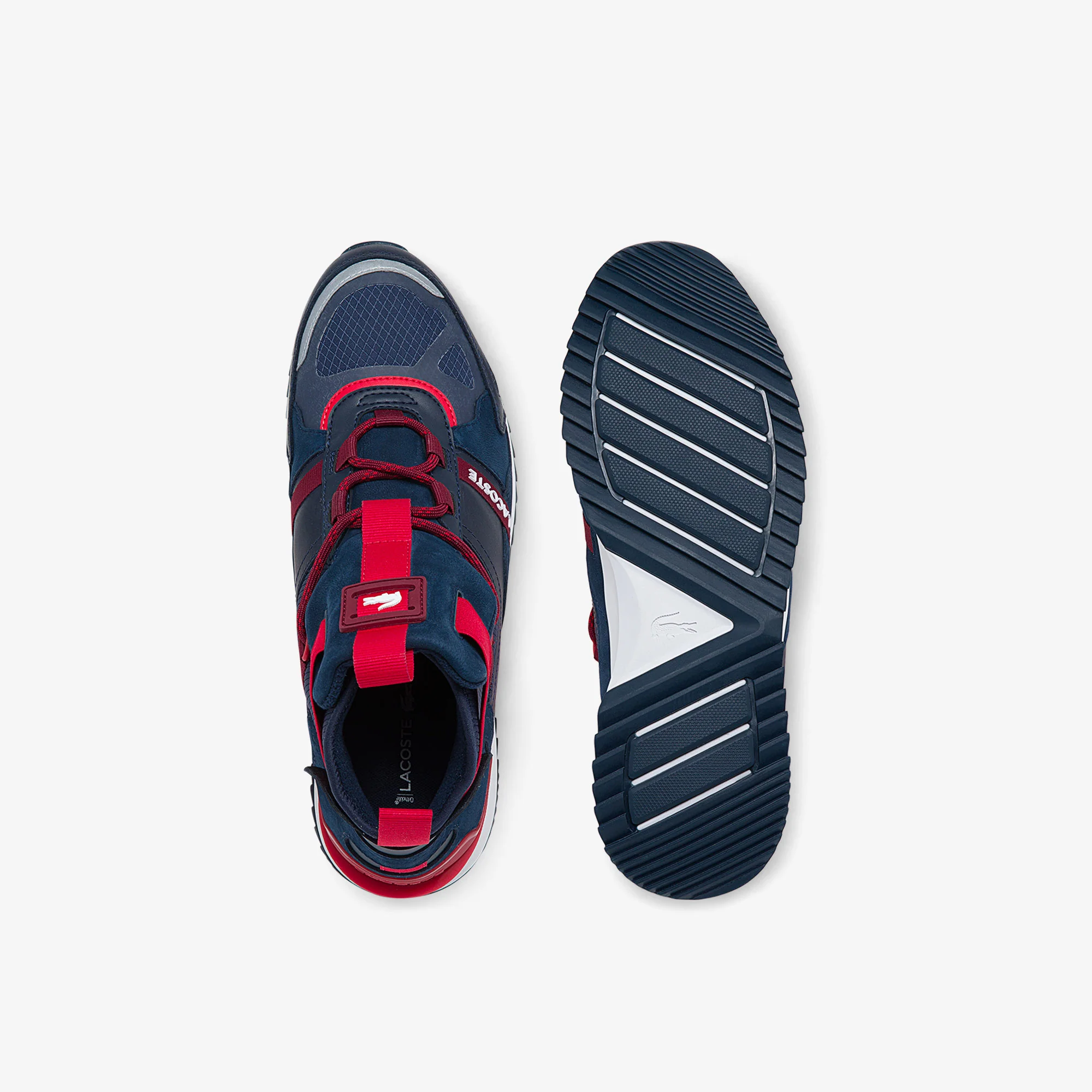 MEN'S LACOSTE RUN BREAKER TEXTILE AND LEATHER TRAINER (NAVY/RED) - Image 4